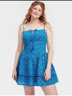 Blue Lobster Mini Dress with Green Accents